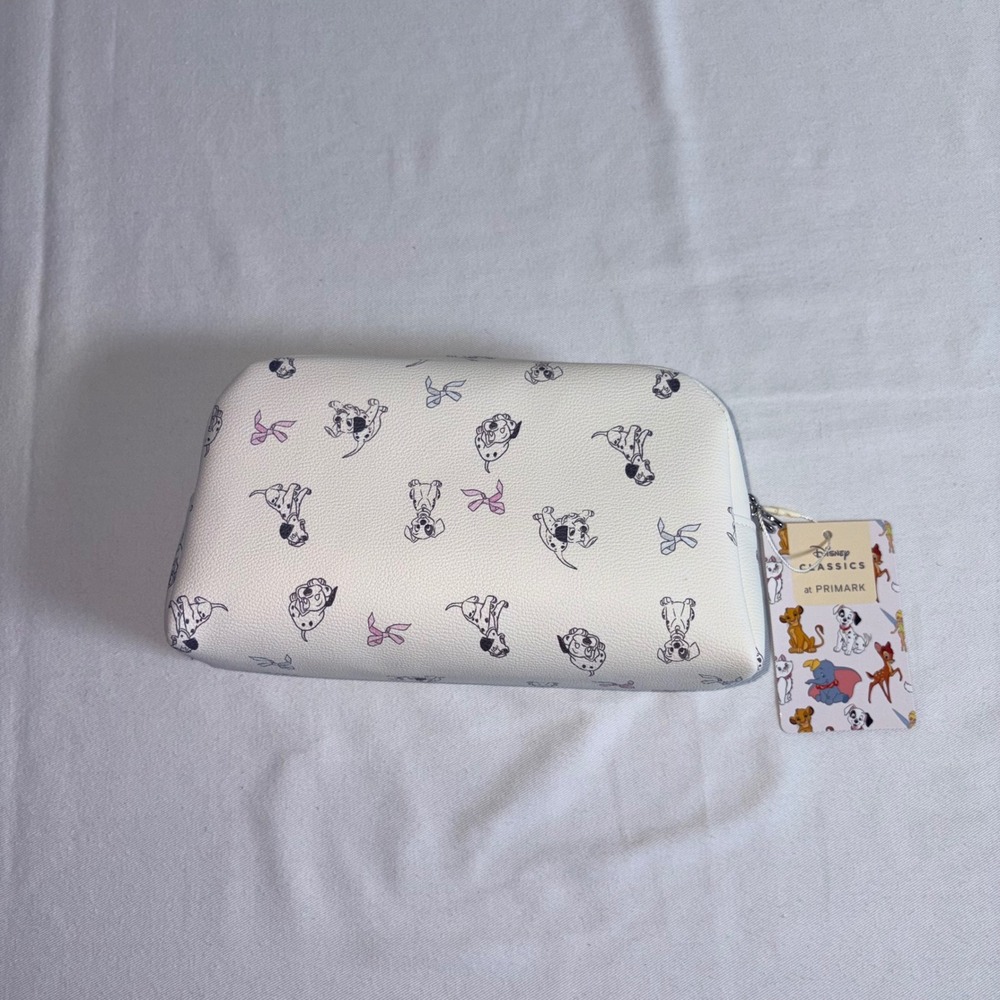Disney Primark 101 Dalmatians Makeup Bag New Cream Puppy Print Bows Zip Pouch - Picture 9 of 11